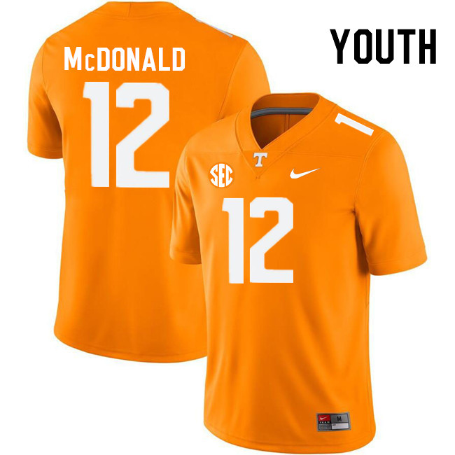 Youth #12 Tamarion McDonald Tennessee Volunteers College Football Jerseys Stitched Sale-Orange - Click Image to Close